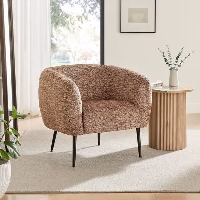 FurnitureboxUK Veda Orange Fabric Accent Tub Chair with Armrests and Solid Wood Frame – 1