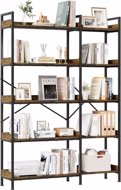 KORVIXA 5-Tier L-Shaped Corner Storage Shelf in Brown