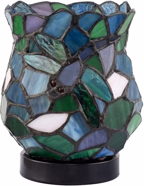 Happy Homewares Dragonfly Themed Art Nouveau Stained Glass Tiffany Table Lamp in Blue, Green and Black