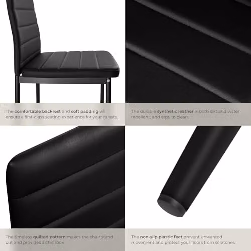 tectake Set of 8 Modern Dining Chairs in Black Synthetic Leather with Metal Legs – 7