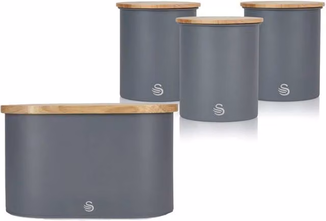 Swan Airtight Bread Bin and Canisters Set in Grey – 1