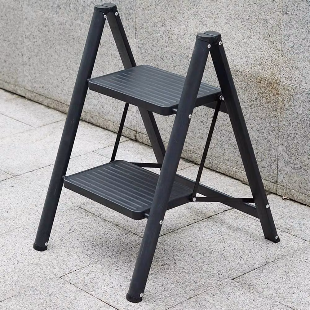 VOGREX 2-Step Folding Step Ladder in Black Carbon Steel – 5