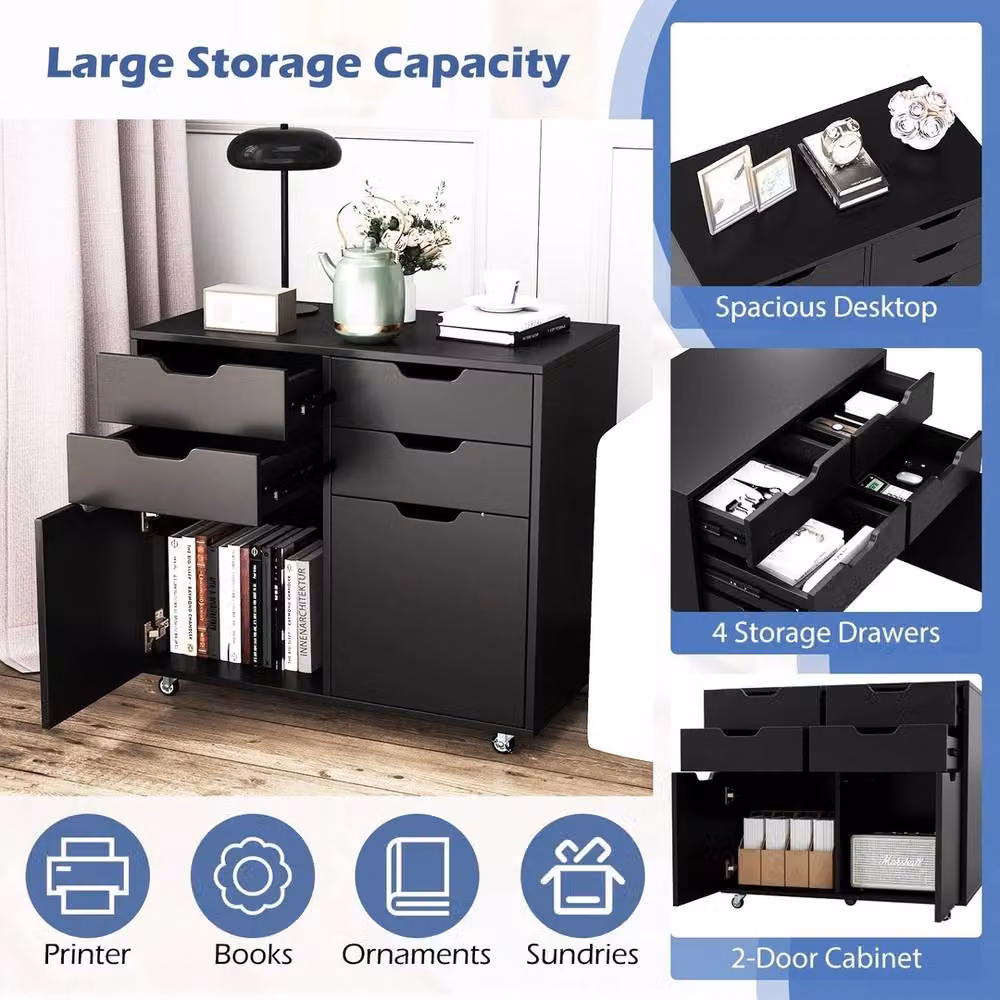 VOGREX Black 4-Drawer Rolling Metal Storage Chest with Castors – 4
