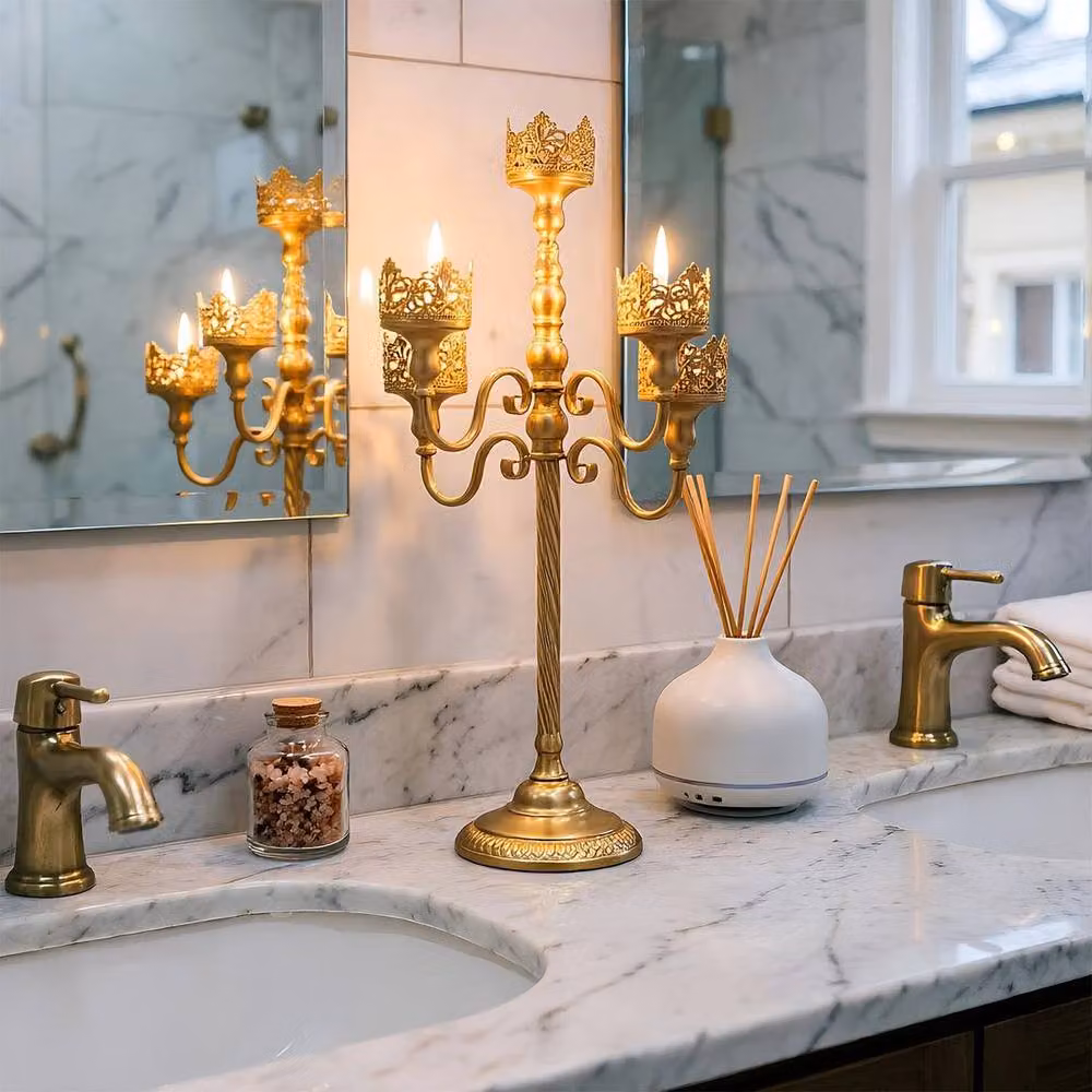 NESTLUNE 5 Arm Metal Floor Candle Holder Candelabra in Gold, Height: 100 cm, Width: 15 cm – 2