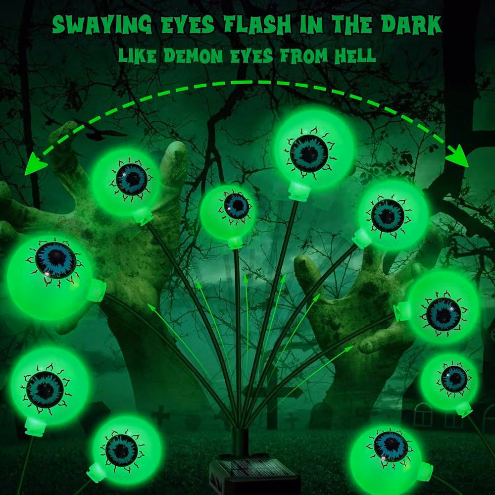 Garwarm Solar Halloween Spooky Eyeball LED Decorations, 4 Pack, Green – 4