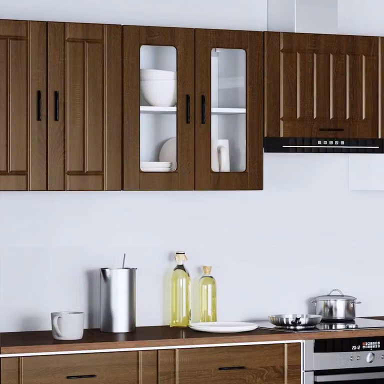 Berkfield Home Modern Kitchen Wall Cabinet with Glass Doors in Porto Brown Oak, W/D/H: 60 x 31 x 60 cm
