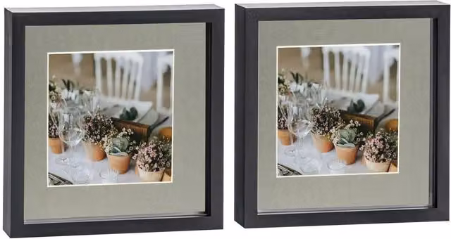 Nicola Spring Pack of 2 Square 3D Box Photo Frames in Black and Grey, 25.4 x 25.4 cm with 15.24 x 15.24 cm Mount