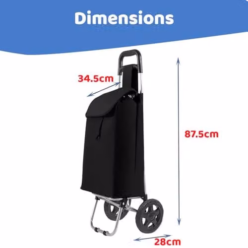 Almineez Black Large Wheeled Shopping Trolley with 24L Foldable Oxford Cloth Bag – 4