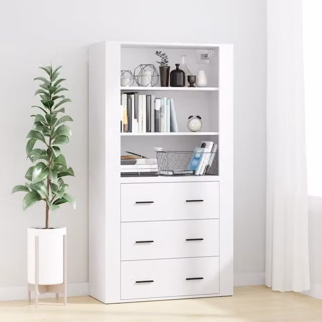 Berkfield Home White Wall Mounted Modern Highboard with Internal Shelves and Matt Finish