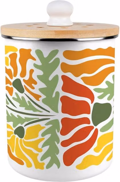 Purely Home Retro Flowers Metal Food Waste Caddy with Bamboo Lid, 2L, Multicolour