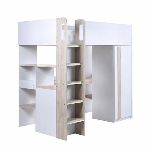 Julian Bowen Ocean White and Wood Single High Sleeper Bed Frame with Stairs and Drawers, H 196.0 x W 90 x D 178.5 cm – 3
