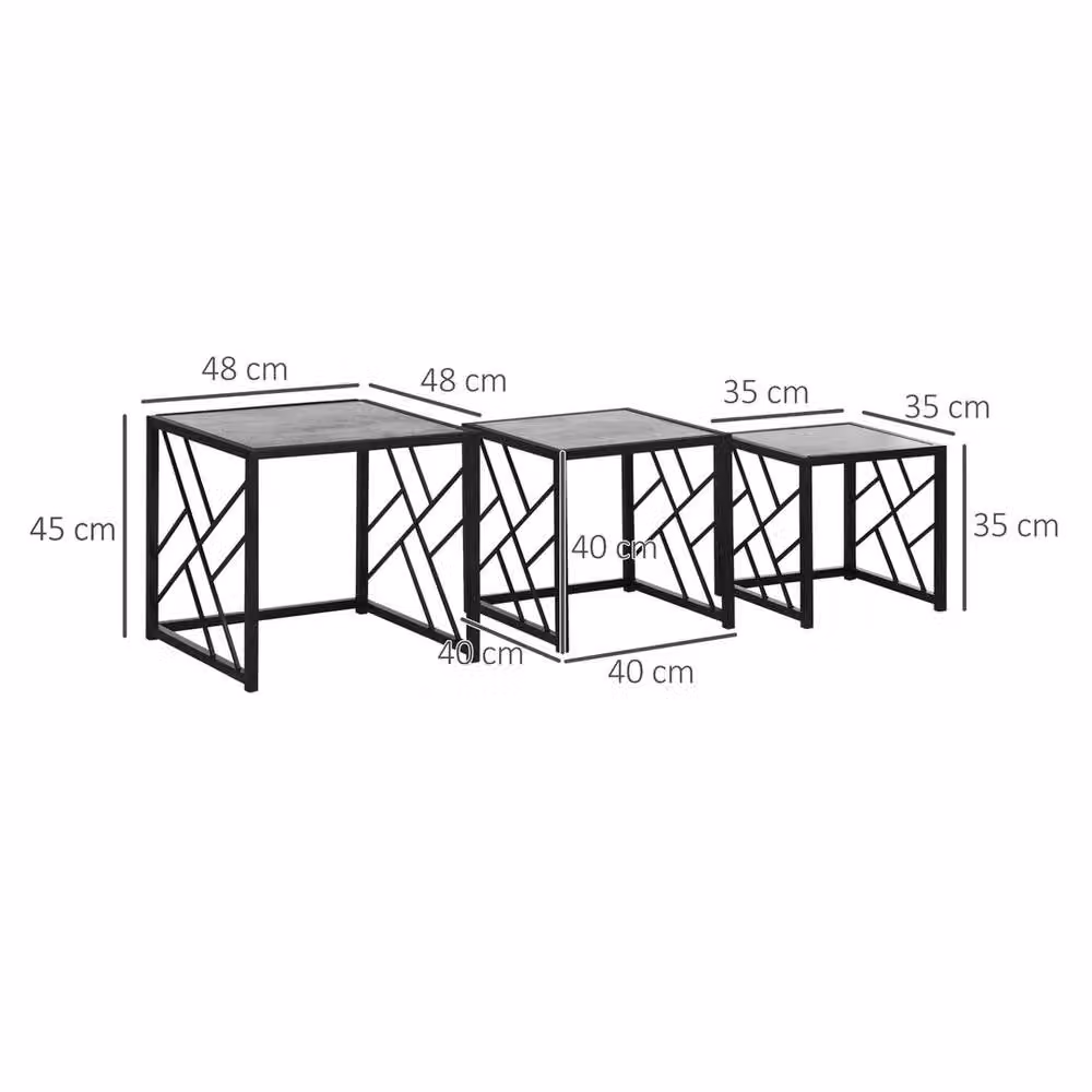 Havendro Set of 3 Square Nesting Coffee Tables with Black Metal Frame – 2