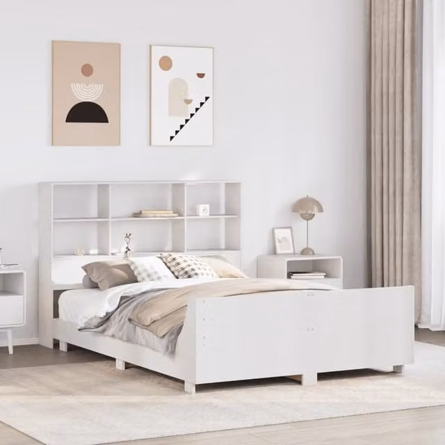Berkfield Home Rustic White Solid Wood Pine Bed Frame with Side Compartments 160 x 200 cm