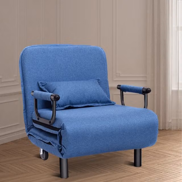 Costway Single Folding Sofa Bed Chair in Blue Fabric with Armrests