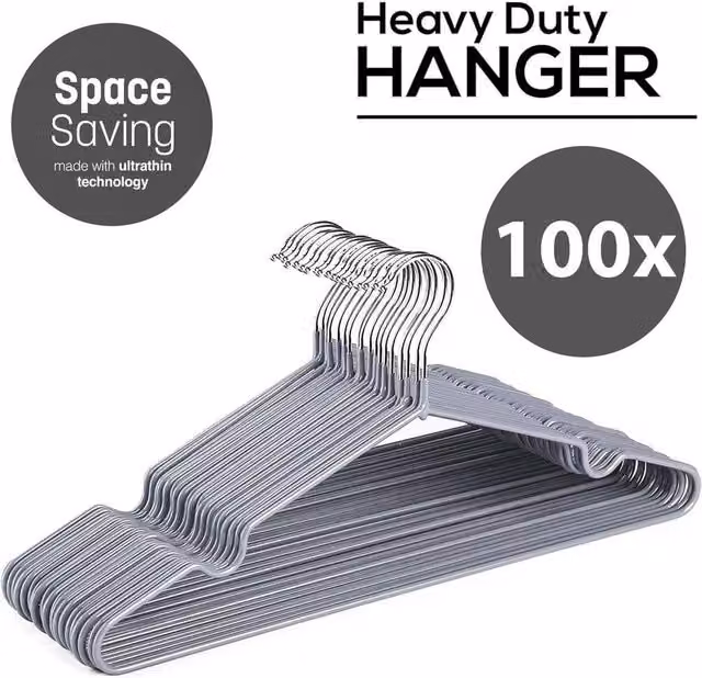 PAWNORA 100 Pack Space Saving Metal Wire Hangers in Grey