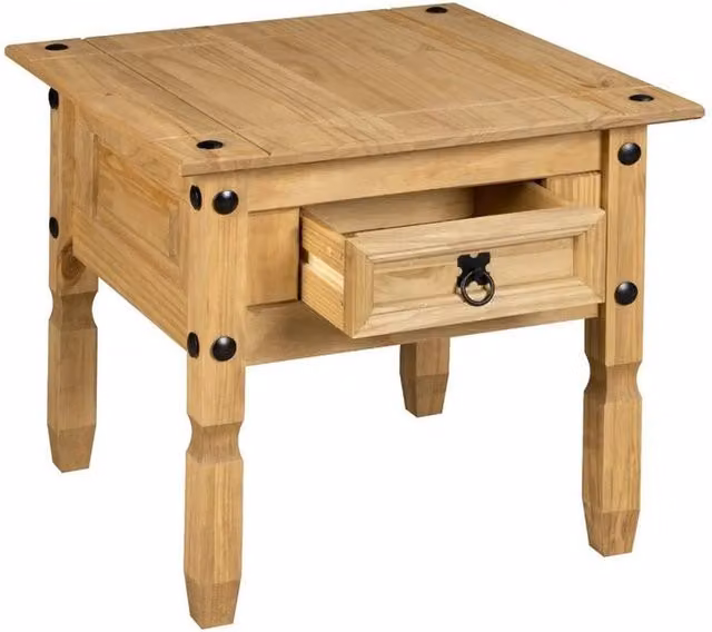 Hinsinc Rustic Mexican Pine 1 Drawer Lamp Table in Brown – 1