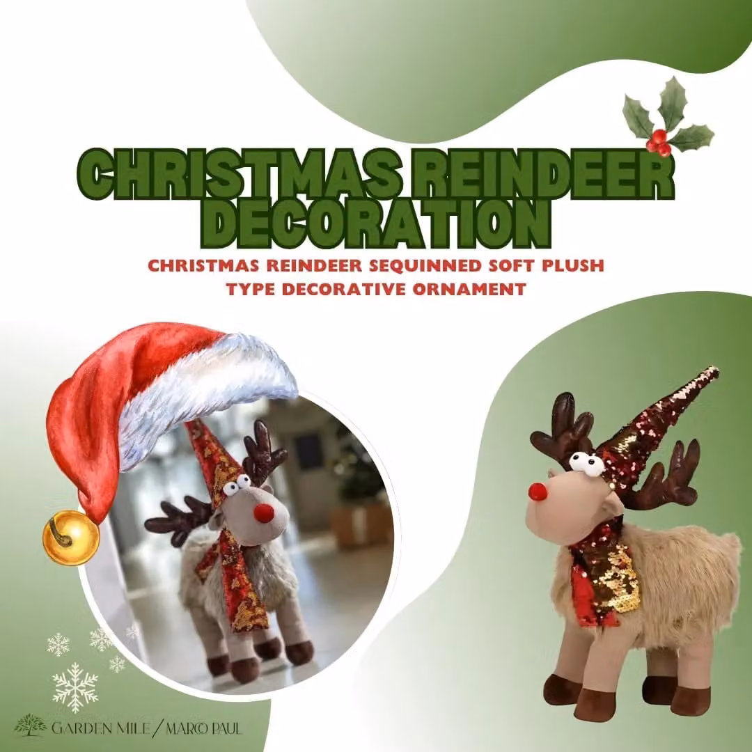 Marco Paul Multicolour Sequinned Glam Reindeer Christmas Tabletop Decoration, Height: 41 cm – 4
