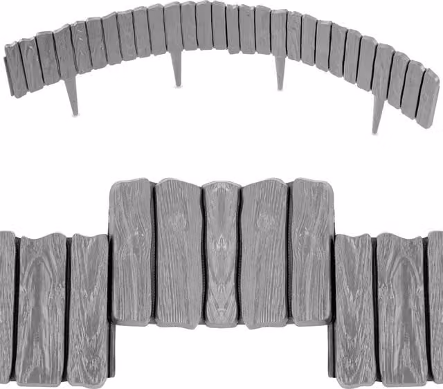 SolaDirect Grey Wood Bark Effect Plastic Lawn Edging Border Palisade with Ground Stakes