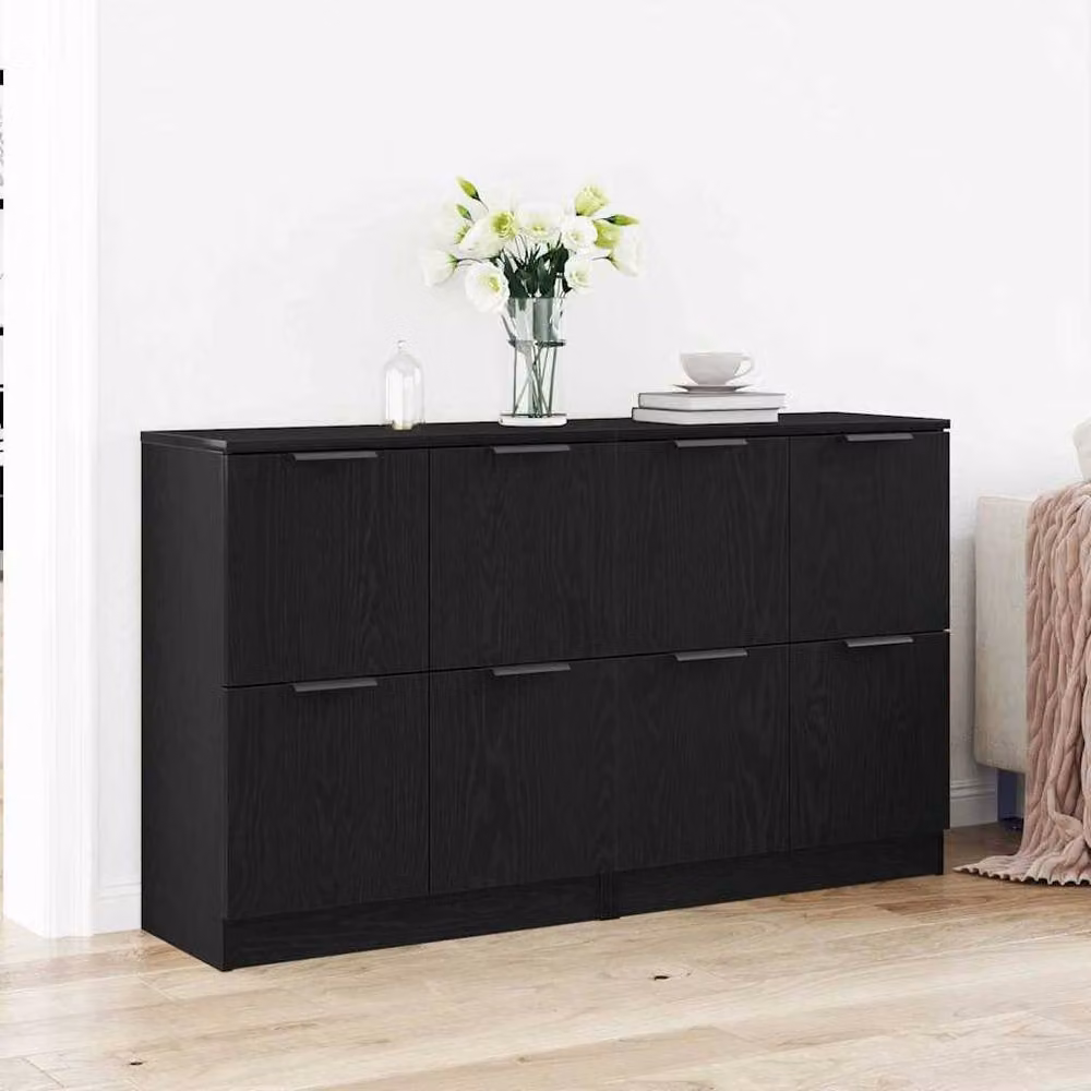 Berkfield Home Set of 2 Modern Black Oak Sideboards in Engineered Wood, W/D/H: 60 x 30 x 70 cm – 2