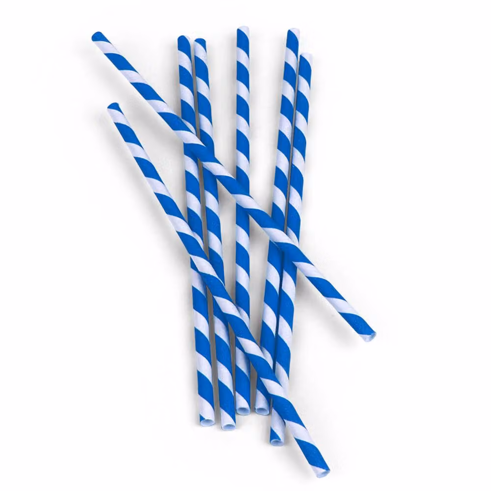 Kikkerland Retro Paper Drinking Straws, Blue Stripes, 144 Pack – 2