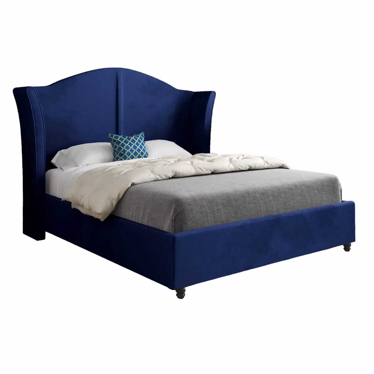 Casani Zampa Single Upholstered Soft Velvet Bed Frame with Curved Winged Top in Blue – 5