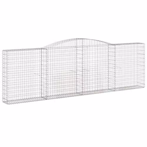 vidaXL Set of 8 Arched Gabion Baskets in Silver Galvanised Steel, W/D/H: 400 x 30 x 120/140 cm