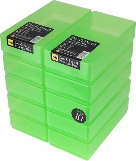 WestonBoxes Green Multi-Compartment Plastic Stationery Storage Boxes with Lids for Children