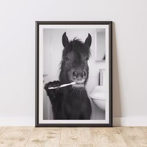 60 Second Makeover Horse Brushing Teeth Animal Print Paper Poster, A4
