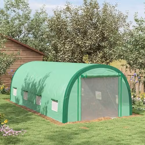 Outsunny Green Walk-in Polytunnel Greenhouse with Upgraded Steel Structure and Windows – 5