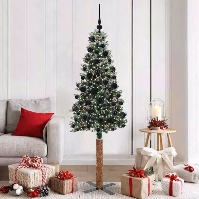 Berkfield Home Slim Christmas Tree with 300 LEDs in Green and White, Height: 180 cm – 1