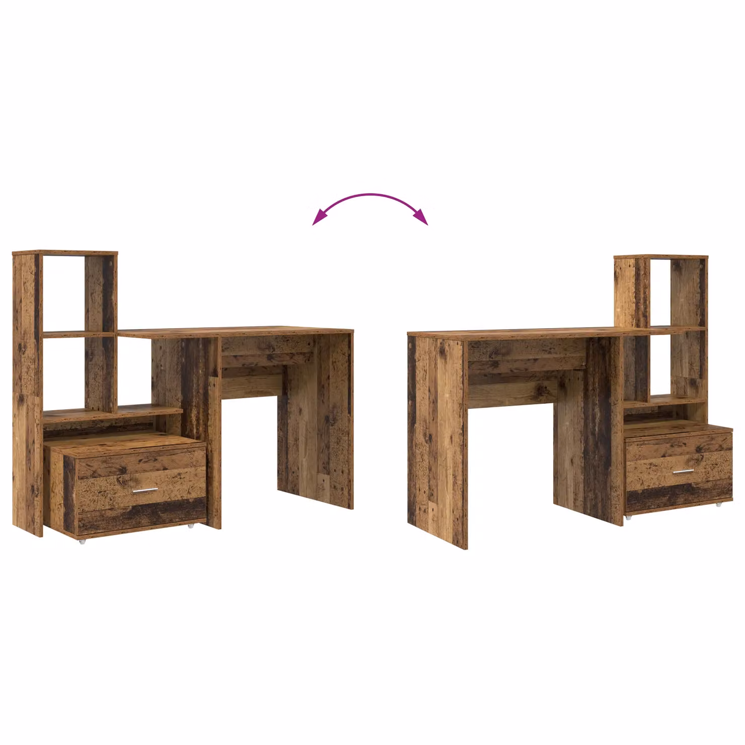 Berkfield Home Writing Desk with Drawer and Shelf in Brown Old Wood, W: 131.5 cm, D: 50 cm, H: 106.5 cm – 5