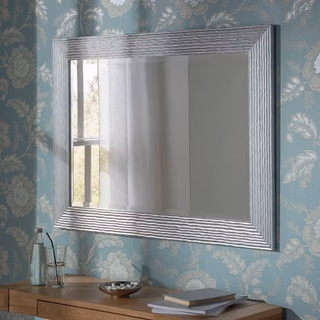 Yearn Silver Framed Wave Rectangular Hanging Mirror