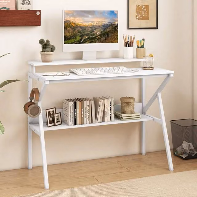 NESTLUNE Space Saving Computer Desk for Home Office in White, W: 100 cm, D: 15 cm – 1