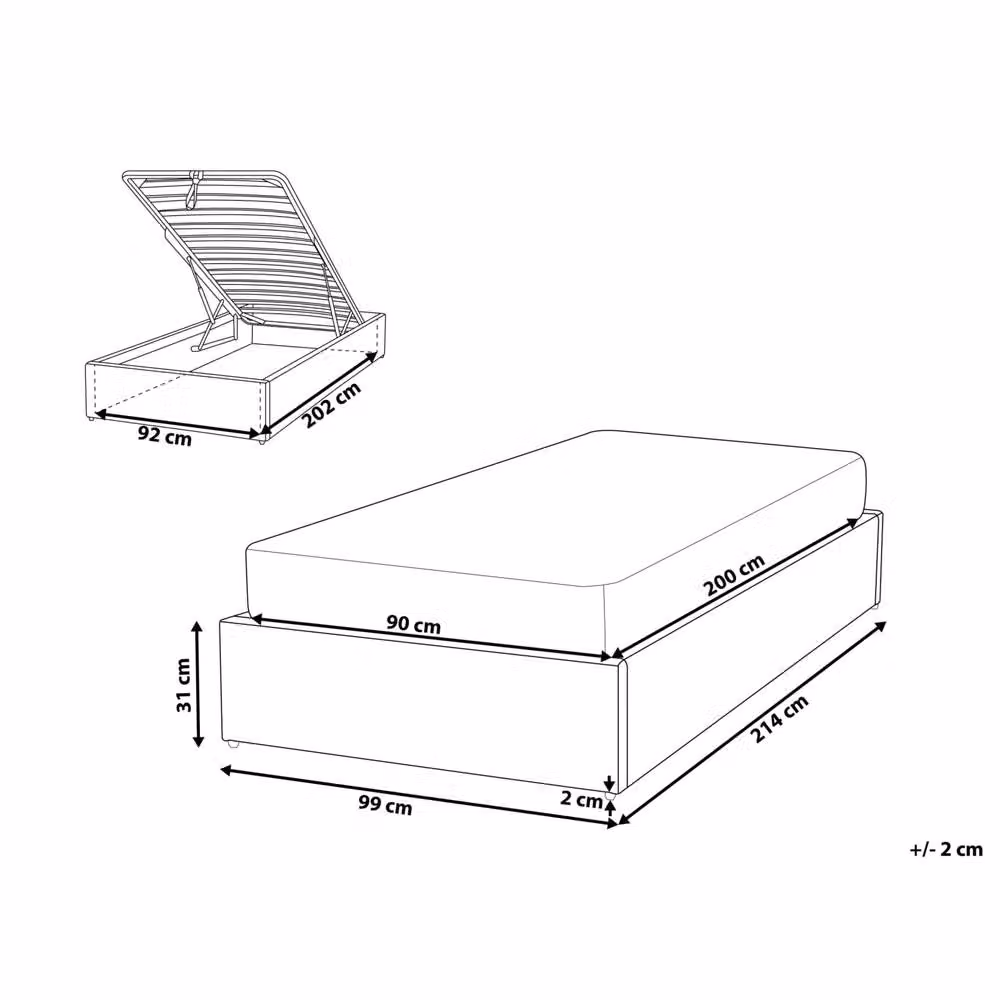 Wyld and Coco Astra Upholstered Ottoman Slatted Bed Frame, Grey, W/D/H: 90 x 200 cm – 3