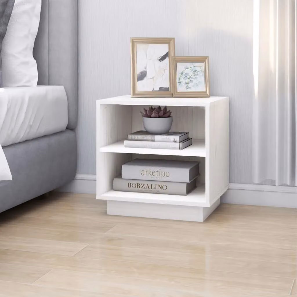 Berkfield Home Set of 2 White Solid Wood Pine Bedside Cabinets, W/D/H: 40 x 34 x 40 cm – 3