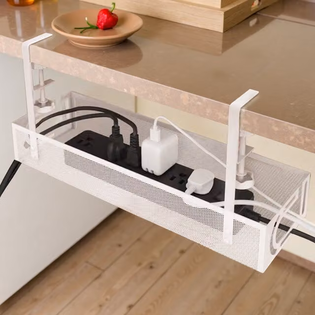 Komore White Plastic Hanging Clamp-On Cable Management Tray