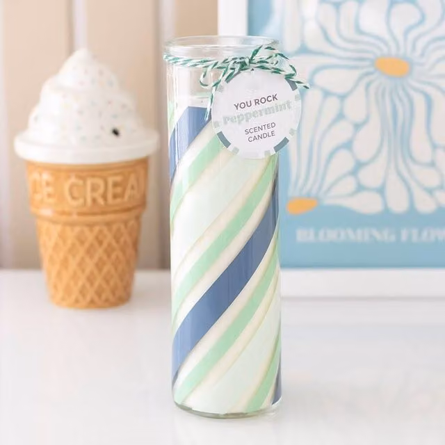 Uniqueful Candy Stripe Peppermint Tube Candle in Green and Multicolour, 1 Pack