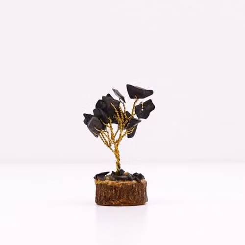 Thunder Tribes Mini Black Agate Crystal Energy Tree with Wood Base (15 Stones) – 1