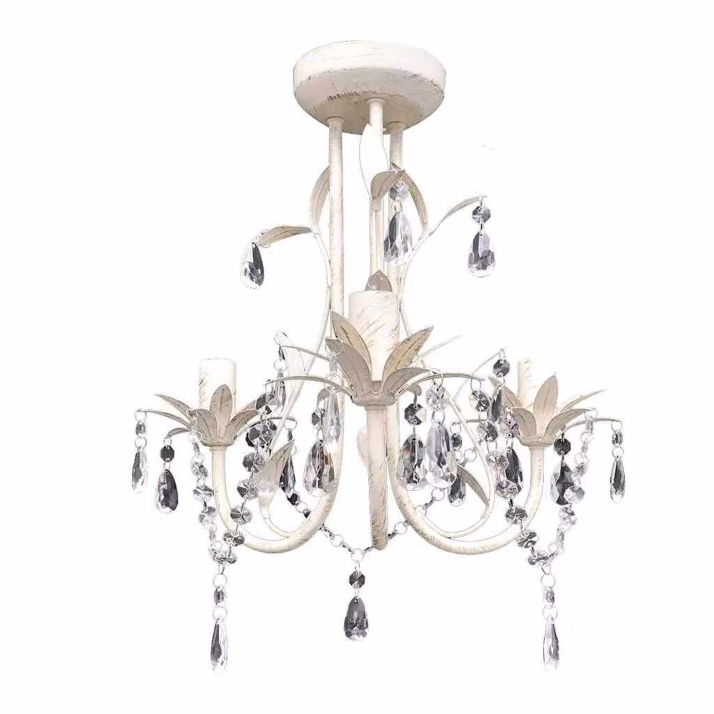 Berkfield Home Crystal Pendant Ceiling Lamp Chandelier in White and Transparent – 2