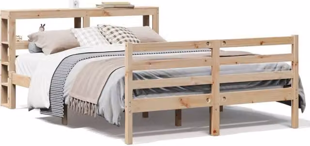Berkfield Home Rustic Solid Wood Pine Bed Frame in Beige, W/D/H: 140 x 190 cm