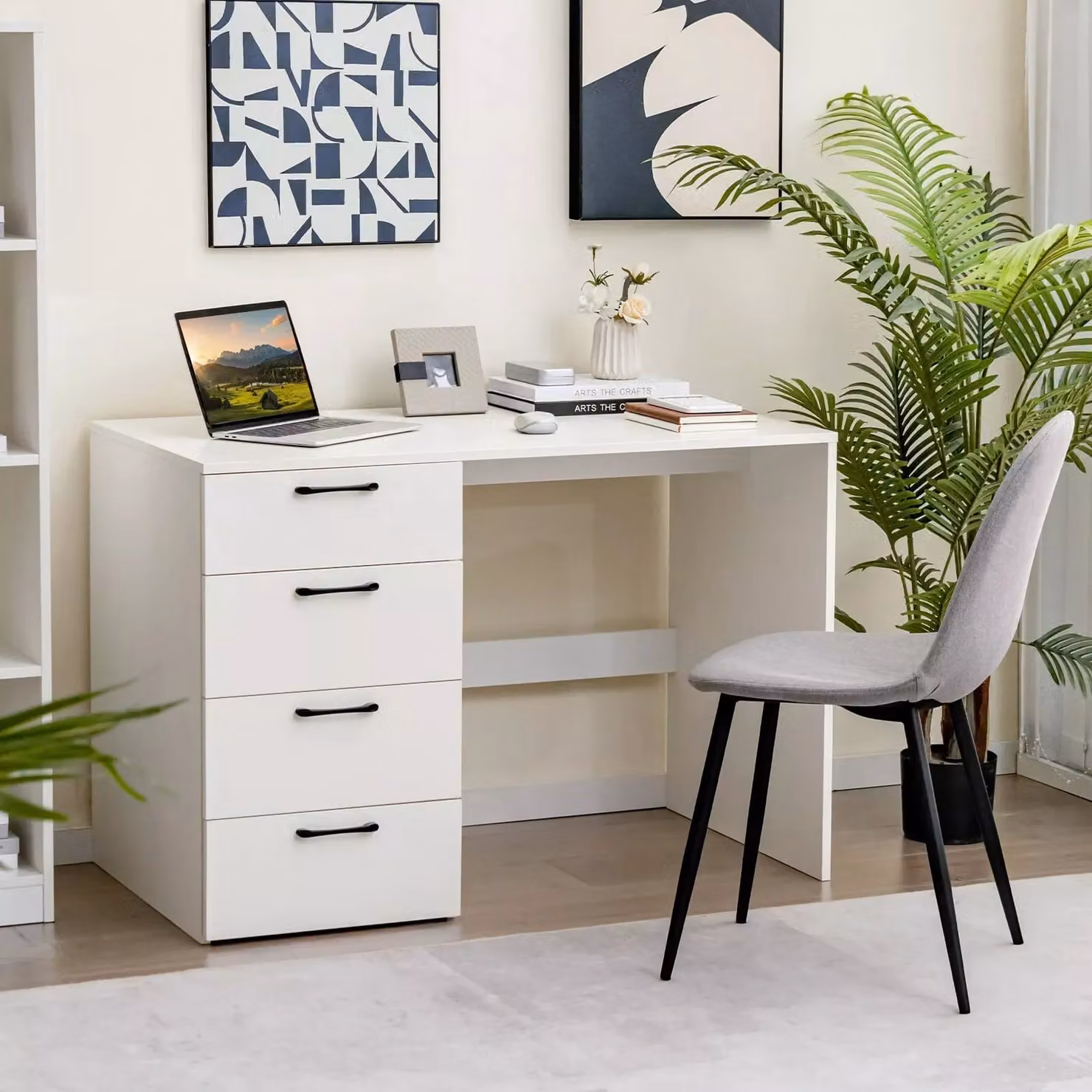 Costway Modern 4 Drawer Computer Desk and Writing Workstation in White – 3