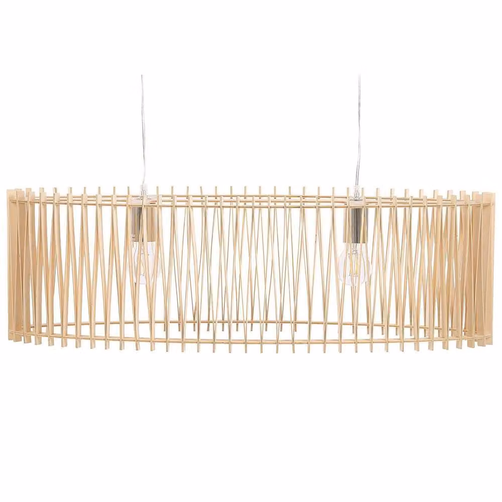 Wyld and Coco Boho Brown Wood and Metal Suspended Pendant Lamp with Two Bulbs Included – 2