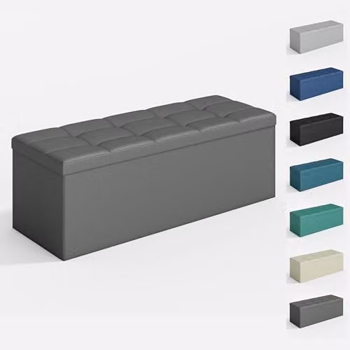MCC Direct Foldable Upholstered Storage Ottoman Bench in Grey, W/D/H: 110 x 36 x 36 cm
