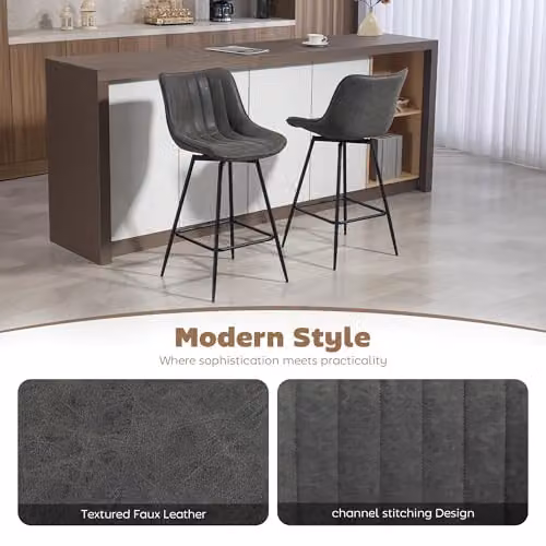 HOMCOM Set of 2 Grey Swivel Bar Stools with Backrest and Footrest, Height Adjustable – 4
