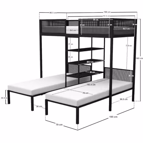 Flair Furnishings Axton Metal Triple Bunk Bed in Black – 3