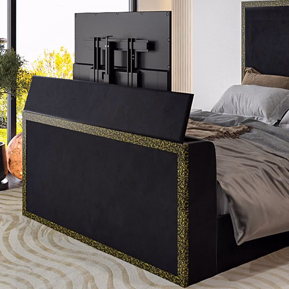 KDMD Adsborough Black Velvet Upholstered Electric Media TV Bed Frame, Single (W: 90 cm, L: 200 cm) – 4