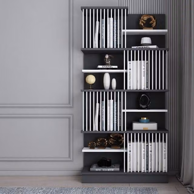 Decorotika Arya 5-Tier Bookshelf in Anthracite, White and Grey, W/D/H: 80.0 x 24.6 x 160.0 cm