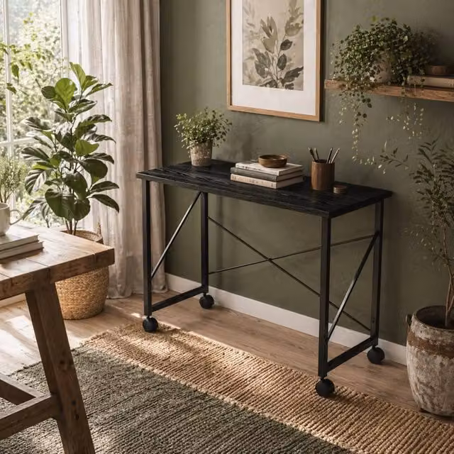 Wyld Haus Ziyozi Black Folding Writing Desk with Castors W/D/H: 80 x 40 x 75 cm – 1