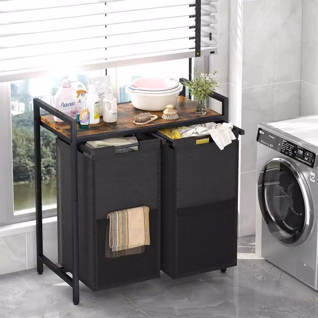 Huhote Black 2 Compartment Dirty Laundry Basket with Removable Bag – 1