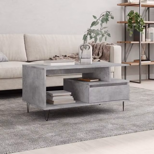Berkfield Home Modern Rectangular Coffee Table in Concrete Grey, W/D/H: 90 x 49 x 45 cm – 1